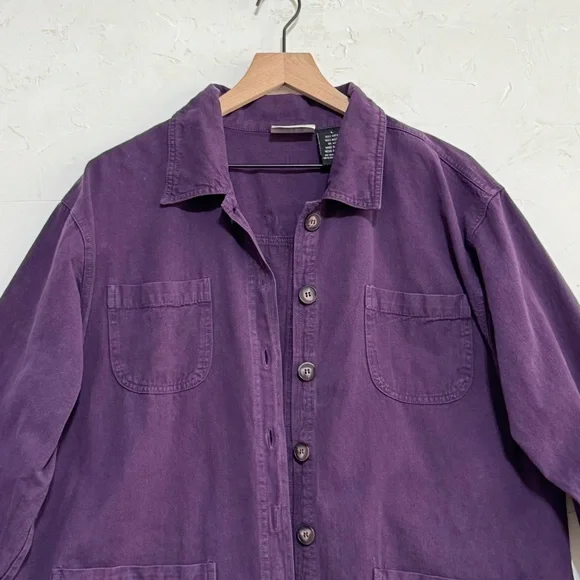 Purple Cotton Chore Jacket Relaxed Fit Workwear Erika & Co L - Picture 2 of 6